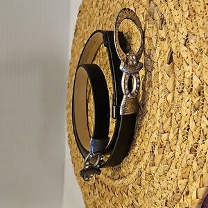 Chico's | Women's Black Gunmetal Silver Hardware Rhinestone Adjustable Belt Sz M